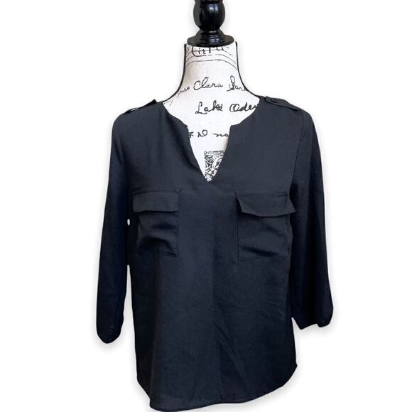 Monteau Black Semi Sheer High-Low Blouse Size M - Picture 1 of 16